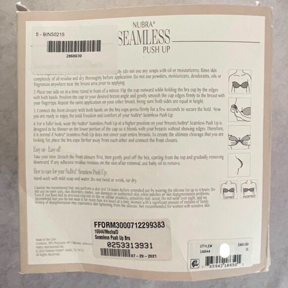 Fashion Forms Nubra Seamless Push Up Bra in Mocha Womens Size D NEW! Damaged Box - Picture 6 of 9